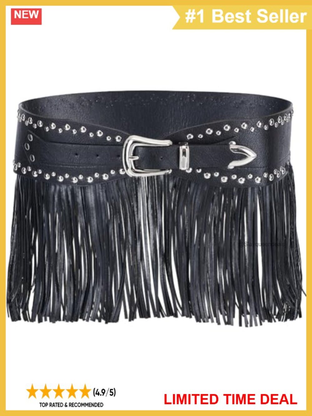 PU Leather Fringe Belt Adjustable Buckle Cosplay Rave Costume Waistband